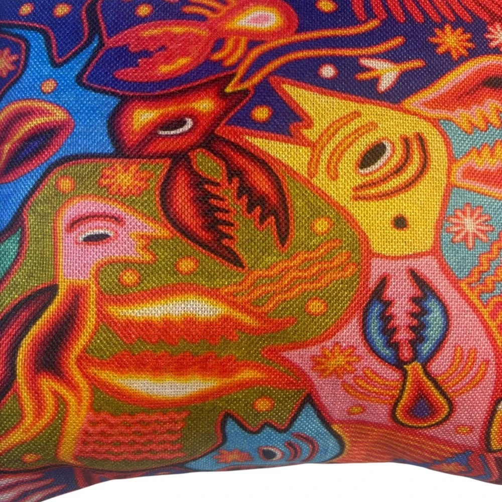 Emvency Psychedelic Folk Art Animal Print Accent Pillow Multicolor 16x16 Square